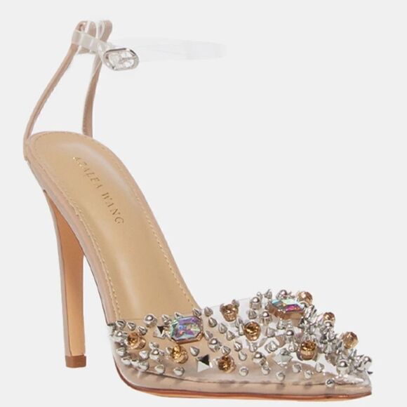 Azalea Wang Shoes - Azaela Wang Nude Ankle Strap Crystal Studded